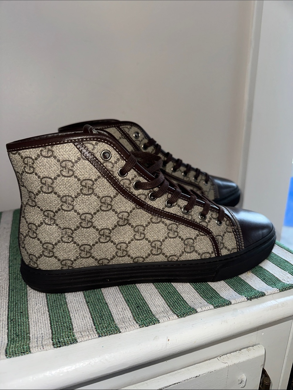 Gucci Brown GG Canvas and Leather High-Top Sneakers - Picture 6 of 7